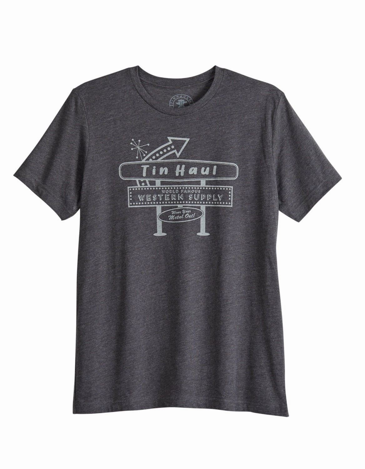 Tin Haul Mens World Famous Sign Grey Cotton Blend S/S T-Shirt Timeless Piece Flexible stretch