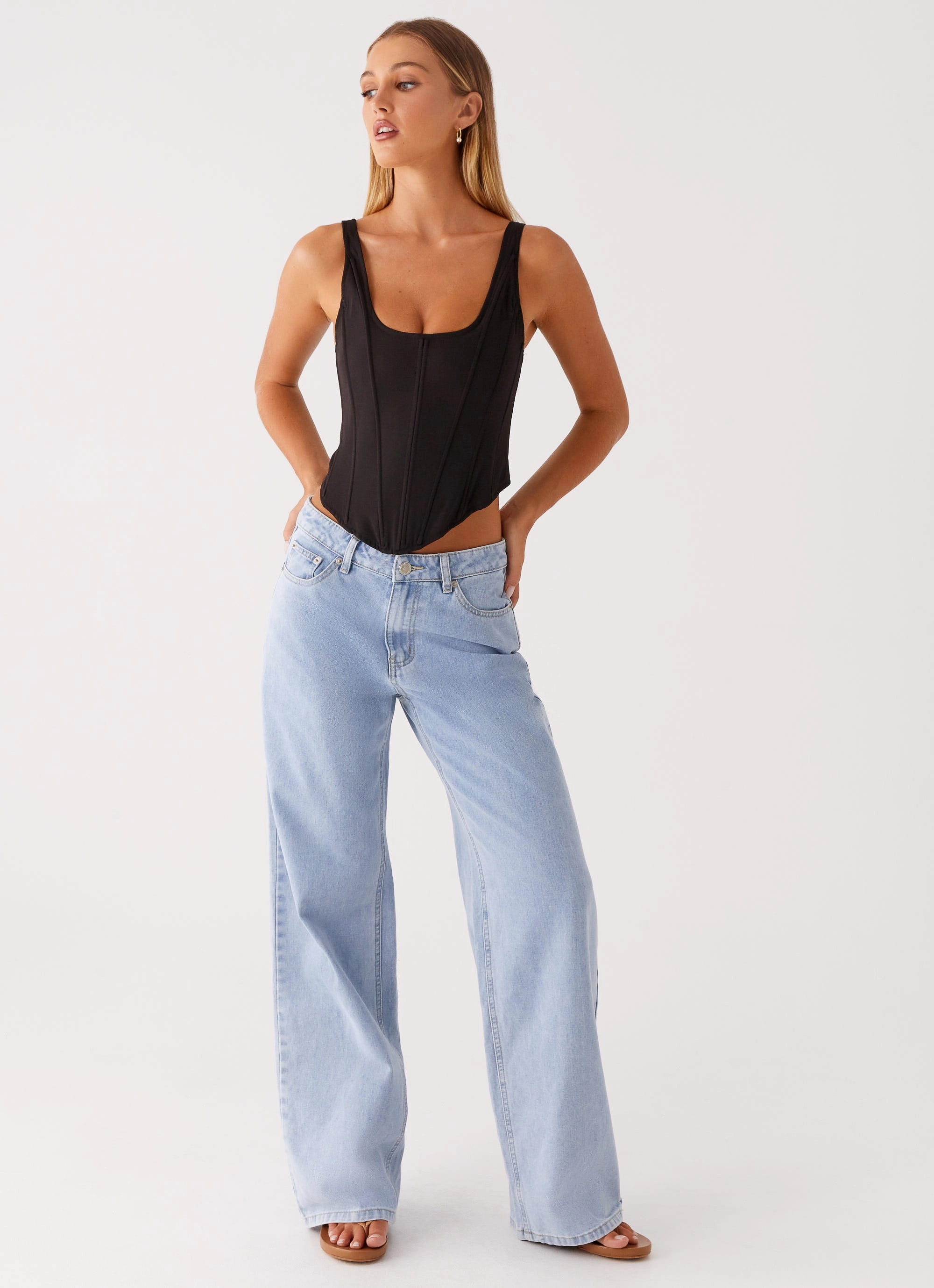 Scoop Neck Shape Multi Way Adjustable Fit Narelle Corset Top - Black