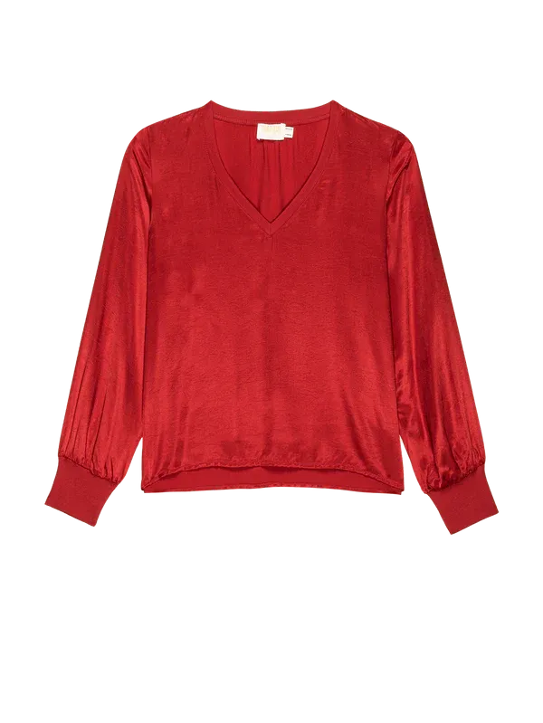 Nation LTD Arya V-Neck Top Durable Fiber Blend SlubTexture