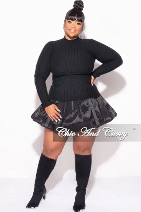 Final Sale Plus Size Long Sleeve Ribbed Turtle Neck in Black LowProfileTopstitching