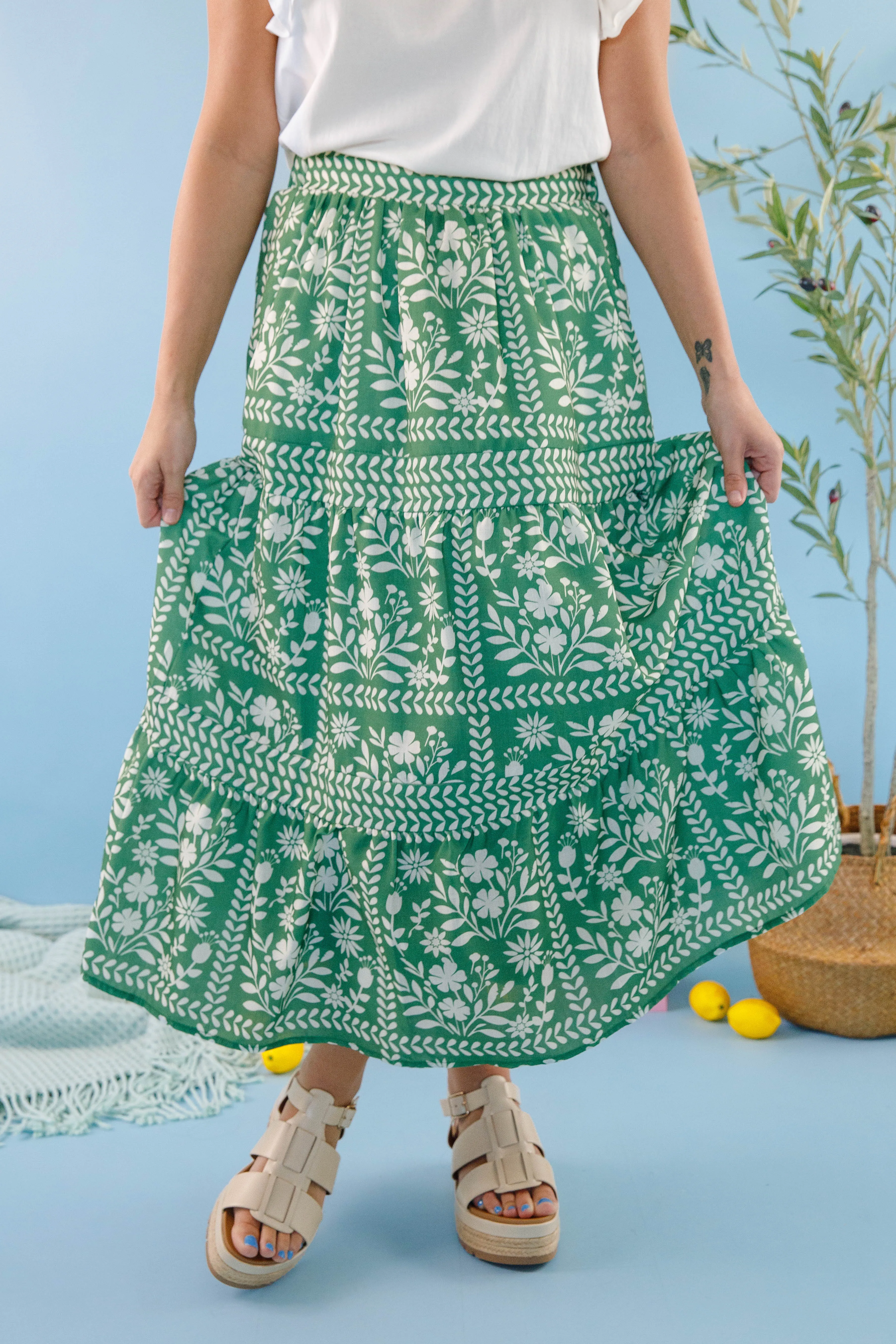 Durable Comfort Flexible Movement Lots Of Happiness Midi Skirt-Green