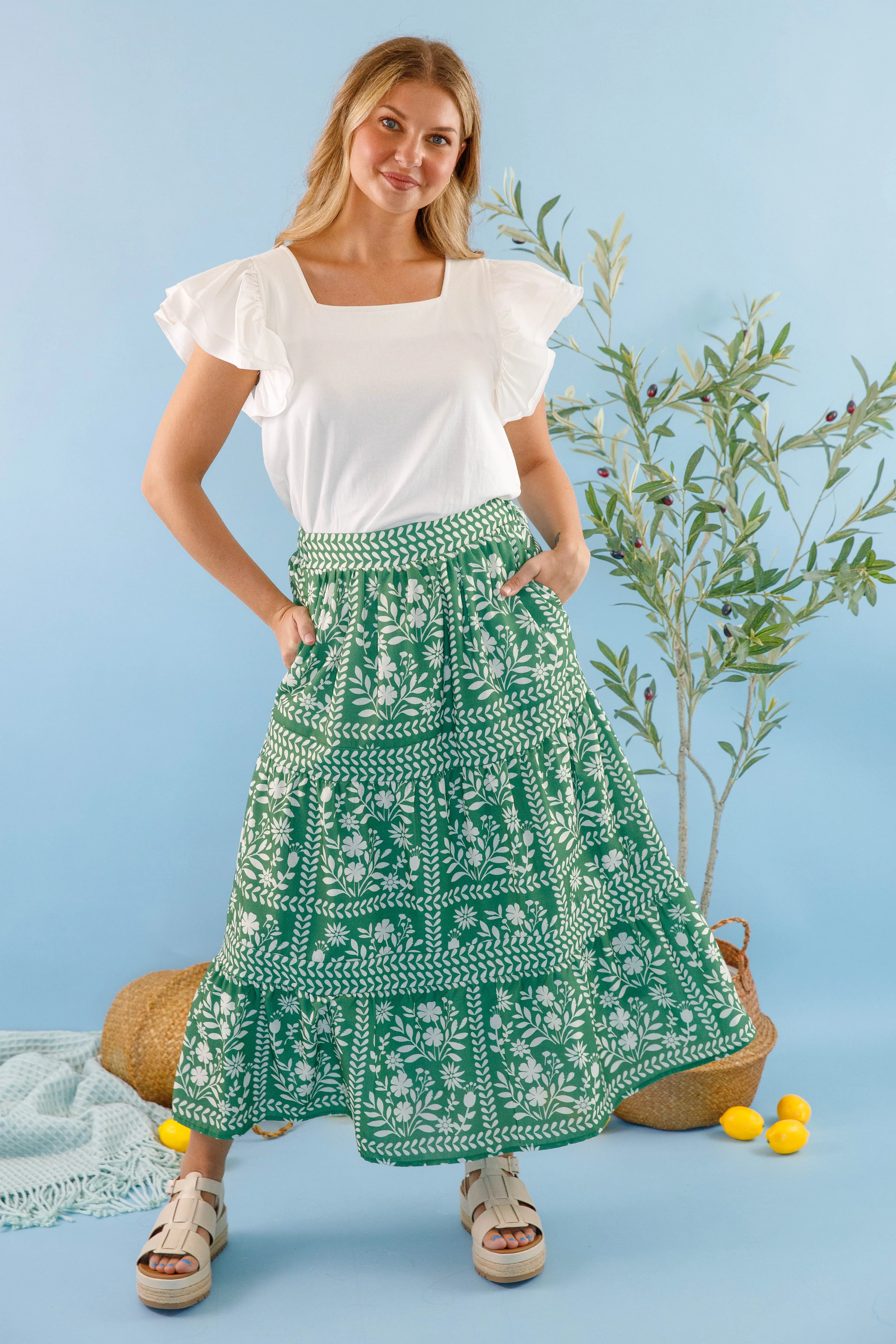 Lots Of Happiness Midi Skirt-Green Chill Comfort Fit Comfy Ease