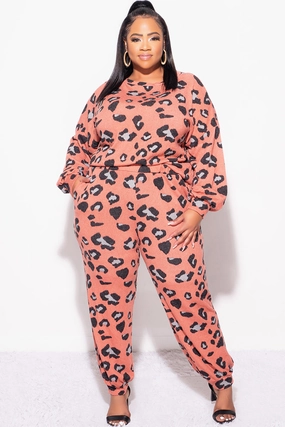 Practical Wear Final Sale Plus Size Jogger Set in Pink with Animal Print