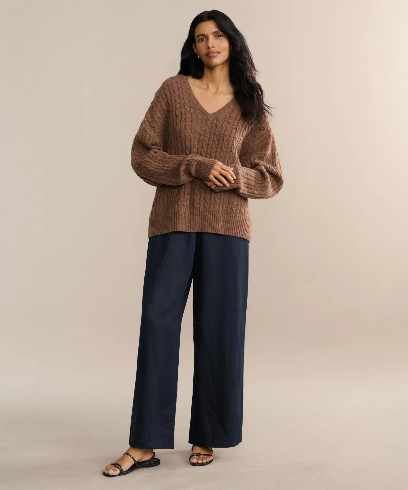 Twisted Cable Pattern Nell V-Neck Sweater