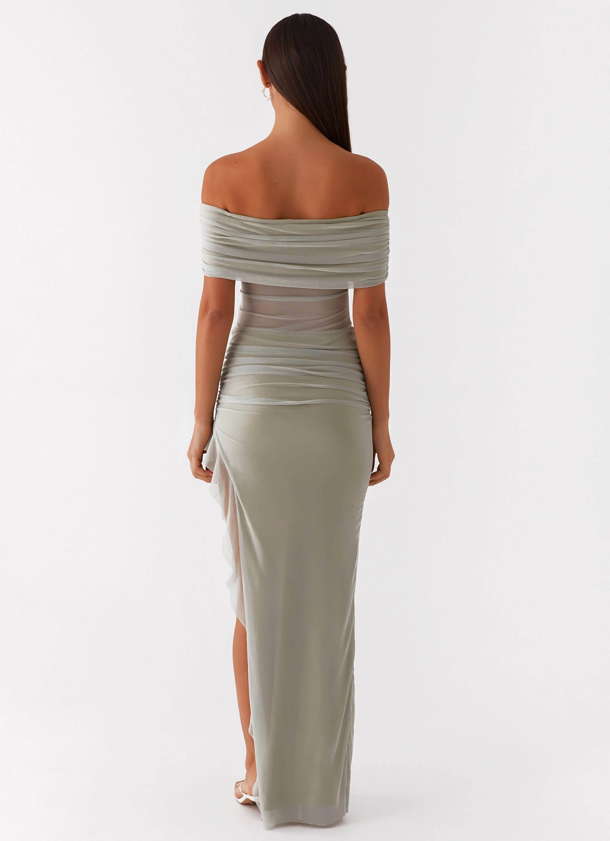 Smooth Drape Nelly Off Shoulder Maxi Dress - Pistachio