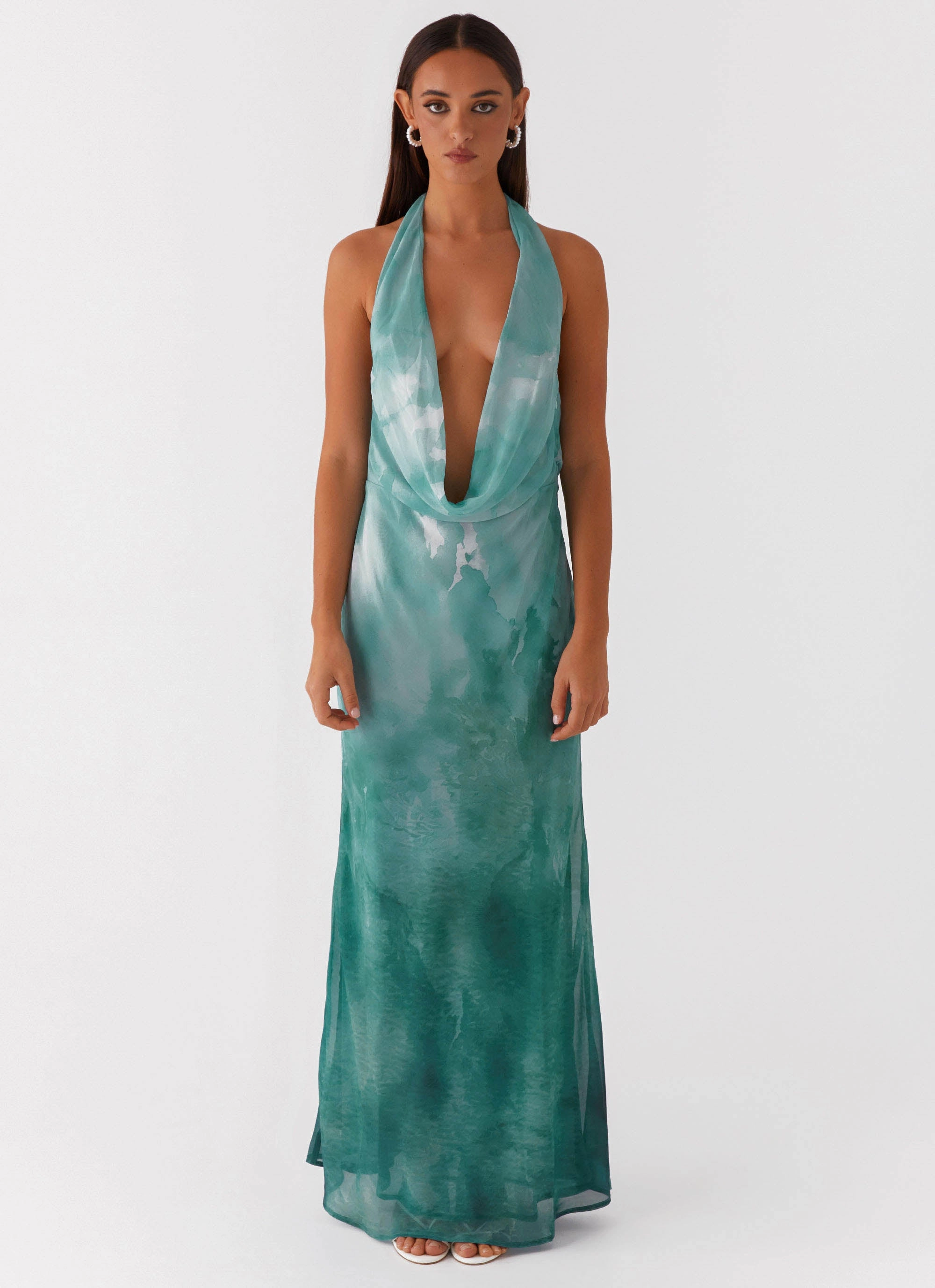 Nerissa Cowl Neck Maxi Dress - Green Tie Dye Quick Glam