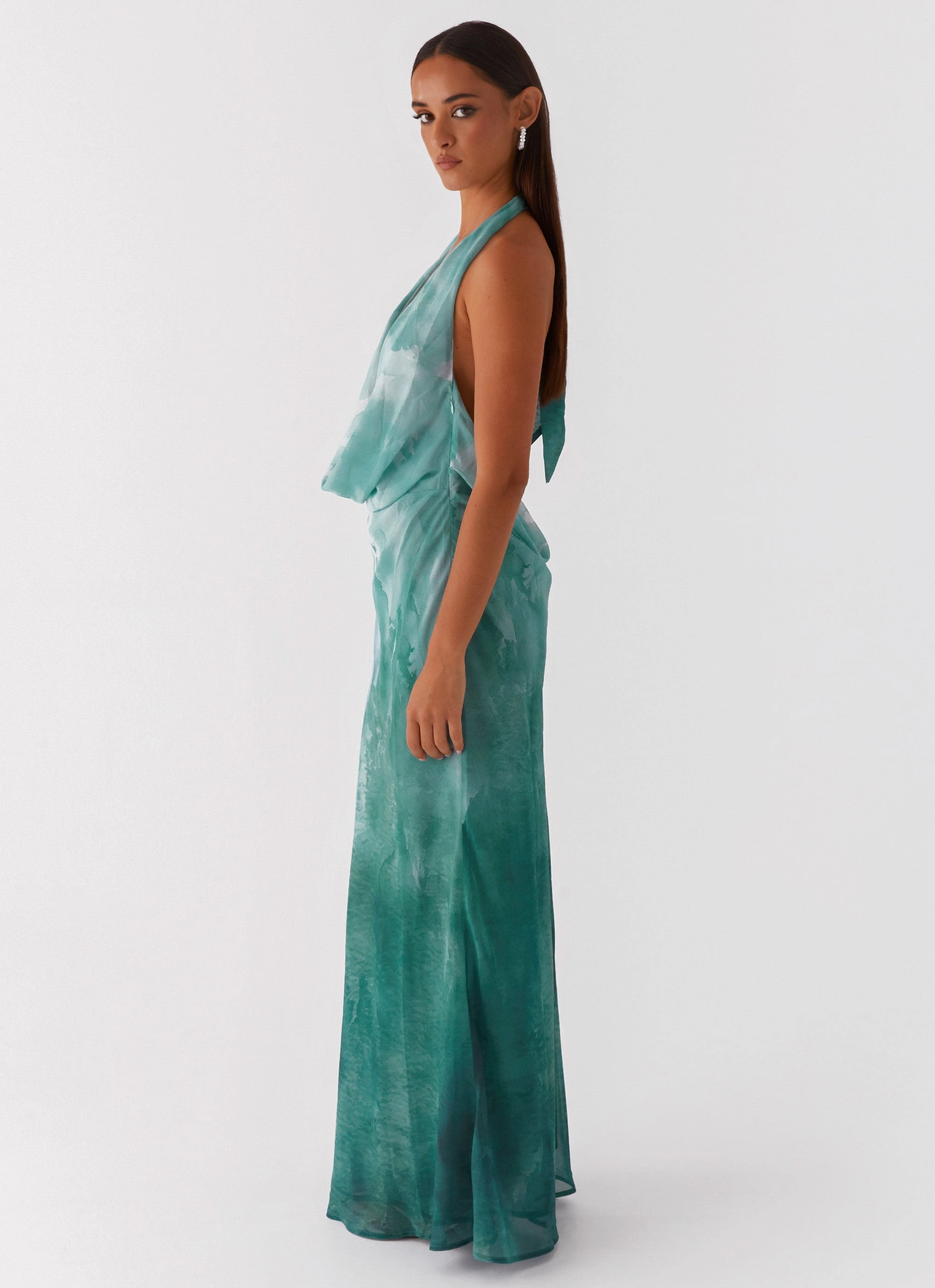 Feminine Layers Nerissa Cowl Neck Maxi Dress - Green Tie Dye