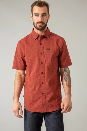 Kimes Ranch Mens Linville Solid Red Cotton blend S/S Shirt Urban Edge Adjustable Cuff Closure
