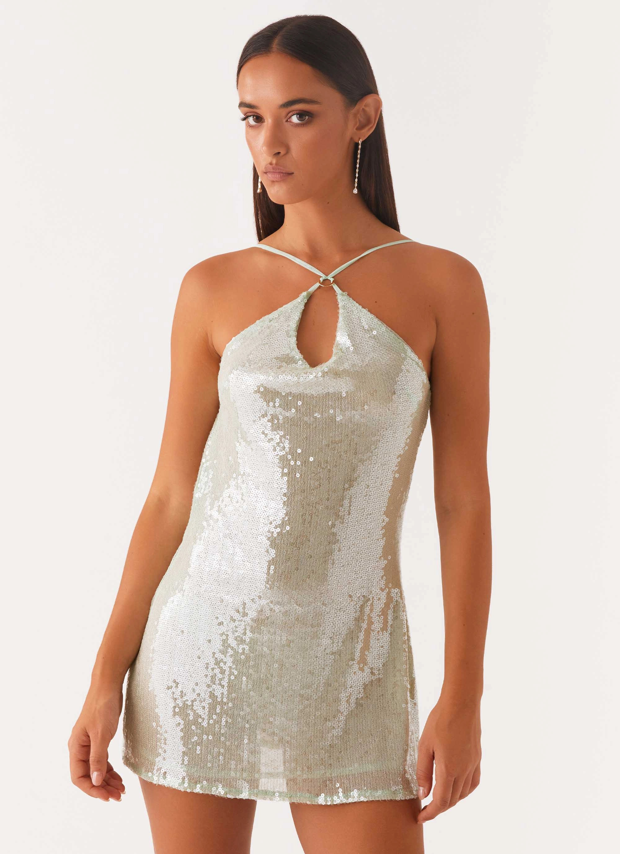 Radiant Energy Cowl Back Mini Dress - Mint Event Perfect