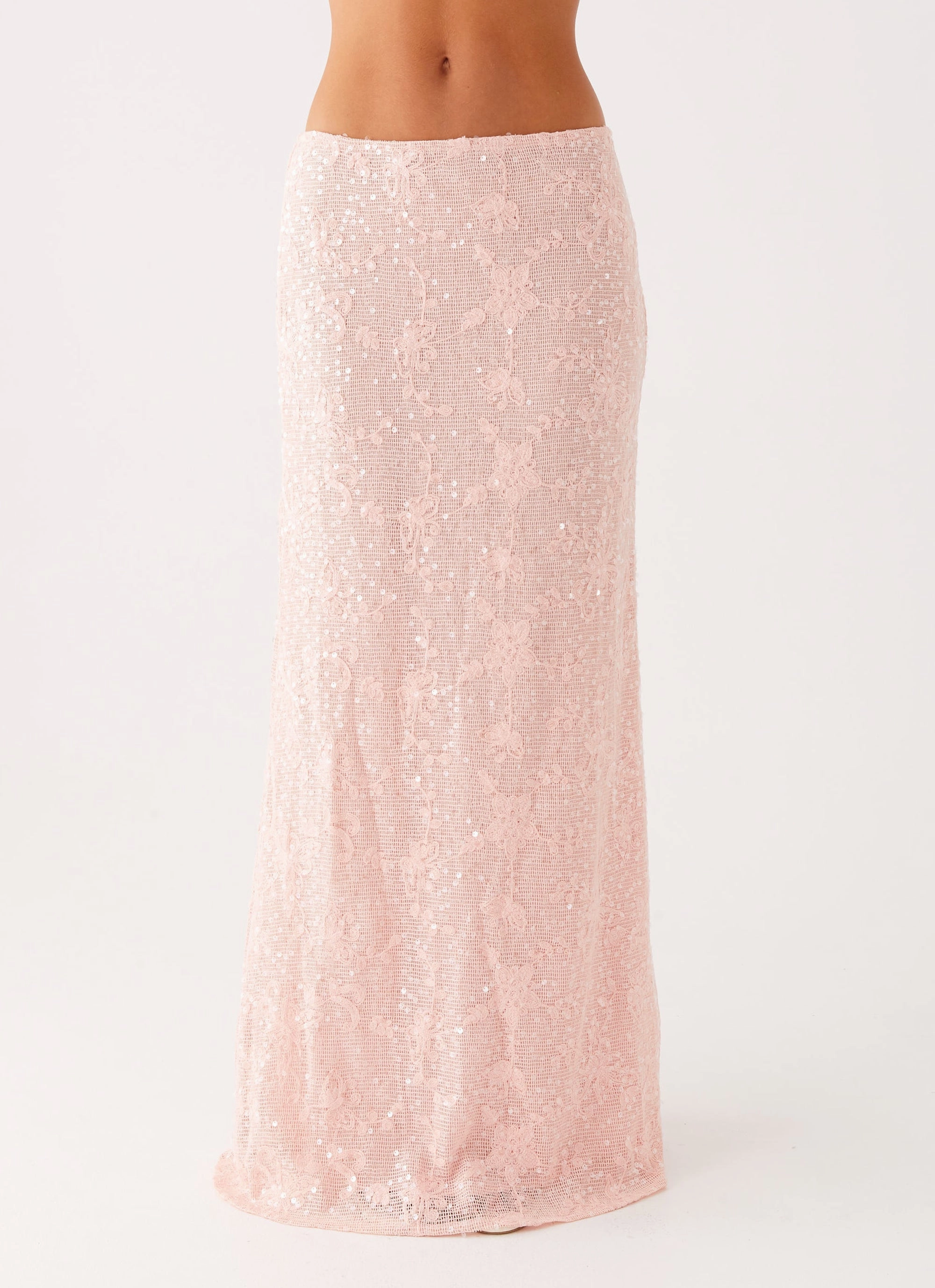 Elasticized Hem Nico Sequin Maxi Skirt - Pink