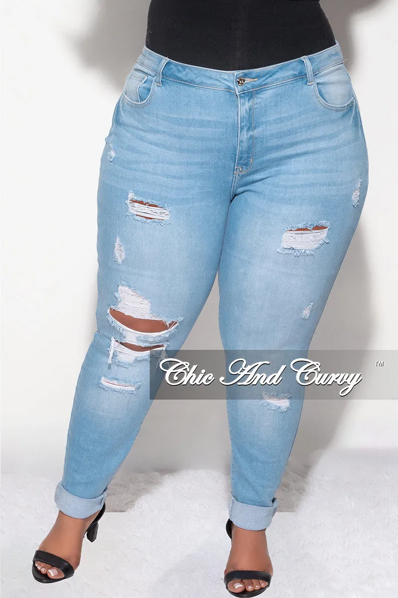 Final Sale Plus Size Distressed Jeans in Light Denim Reinforced Seams Trendy Vibe