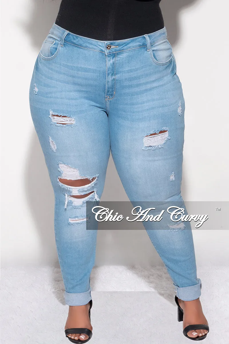 Perfect Layer Non Slip Waist Grip Final Sale Plus Size Distressed Jeans in Light Denim