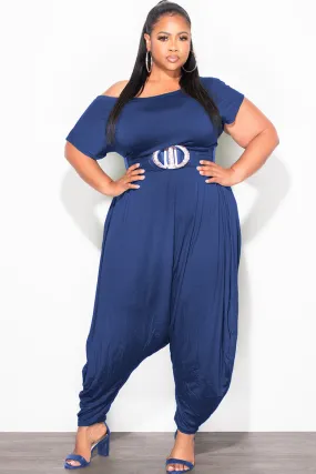 Durable Hemming Functional Waist Final Sale Plus Size Harem Jumpsuit in Navy