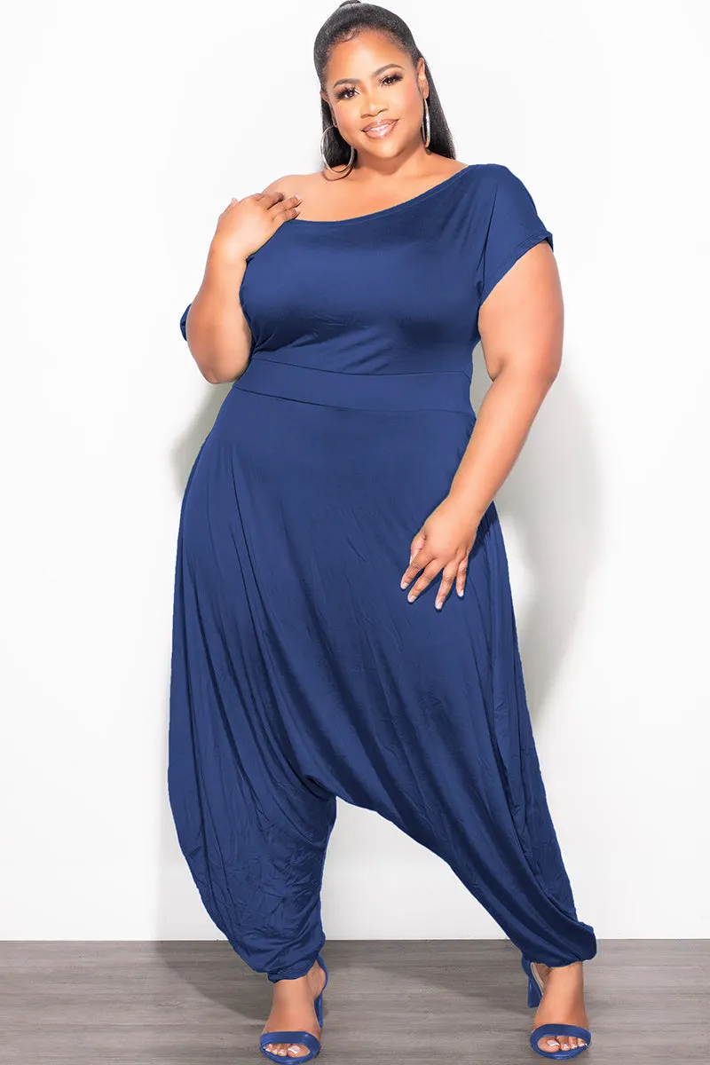 Comfy Look ReinforcedHemline Final Sale Plus Size Harem Jumpsuit in Navy