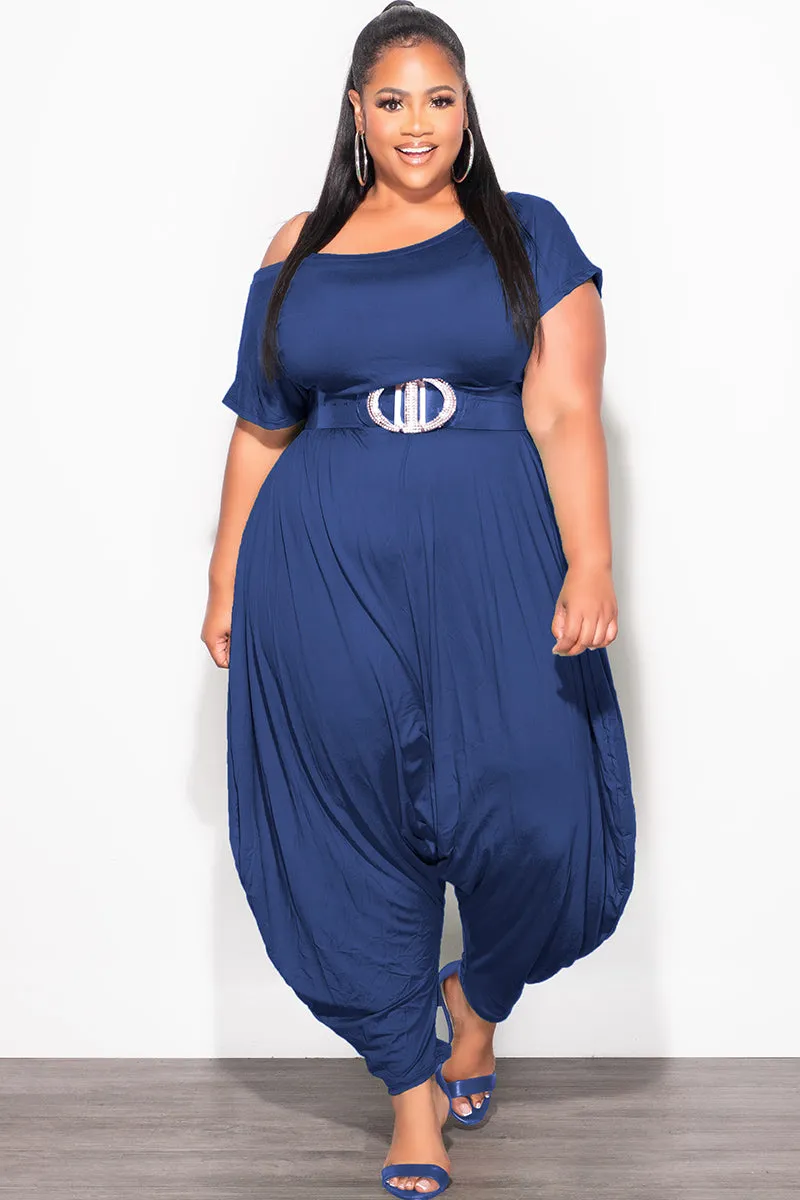 Tight Fit Final Sale Plus Size Harem Jumpsuit in Navy