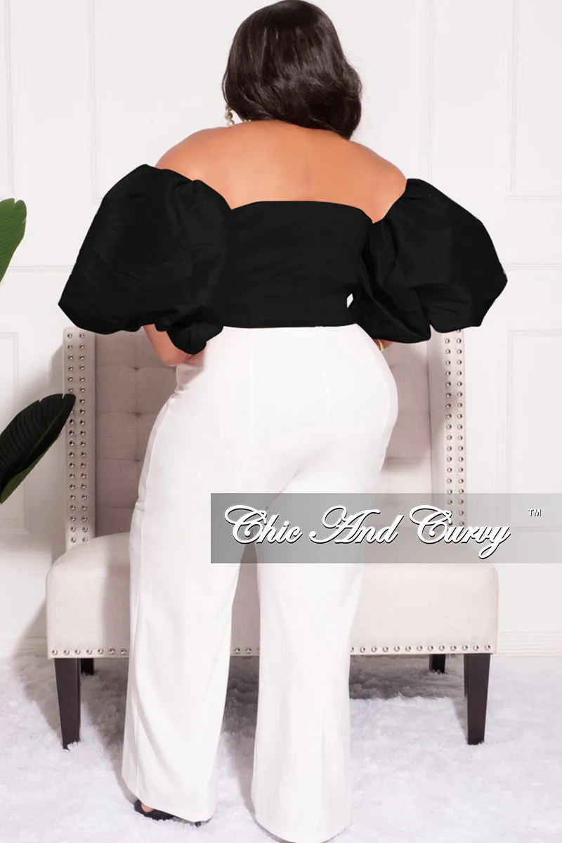 Final Sale Plus Size Off the Shoulder Puffy Sleeve Crop Top in Black Stretchable Fabric