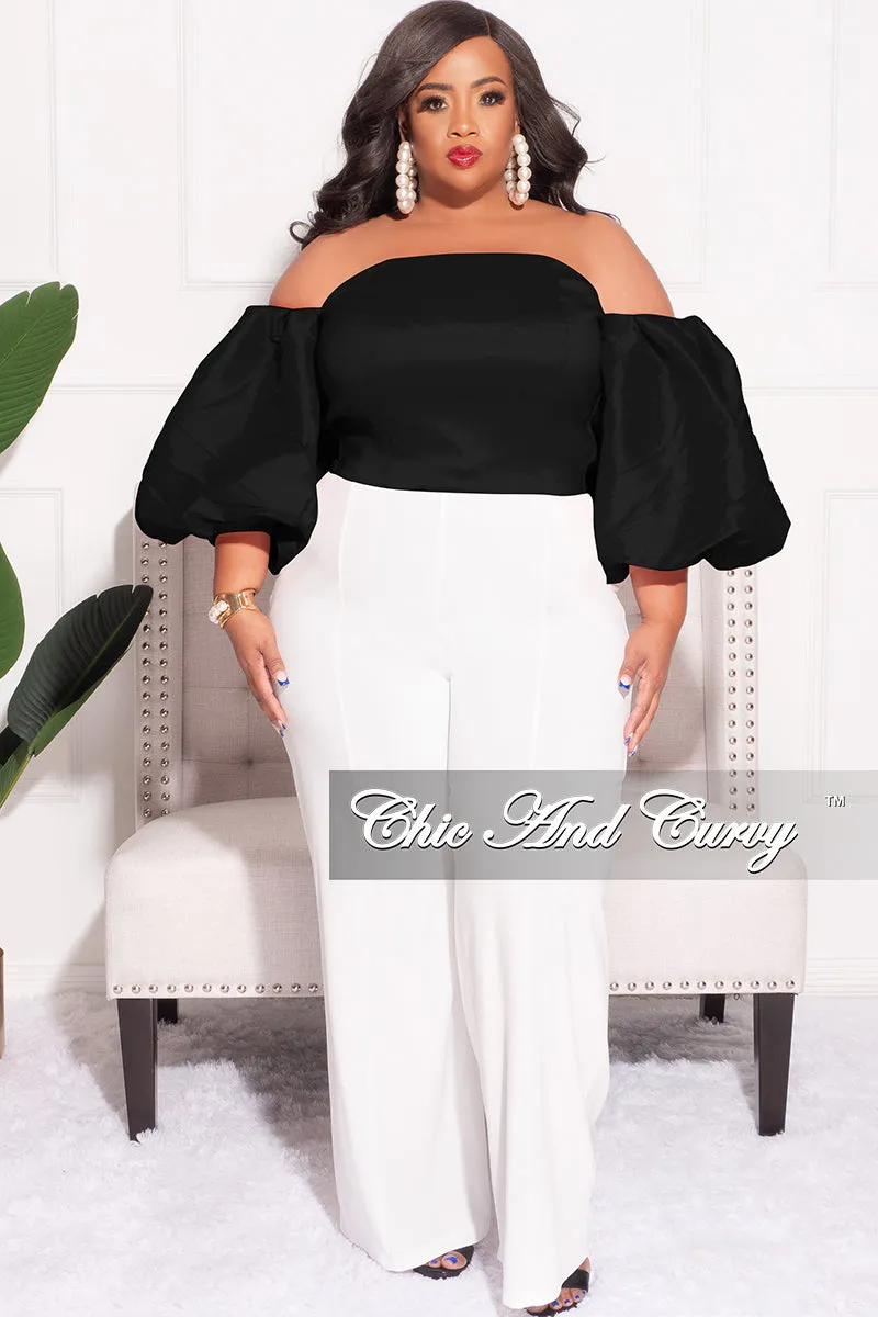 Reflective accents Comfort waistband Final Sale Plus Size Off the Shoulder Puffy Sleeve Crop Top in Black