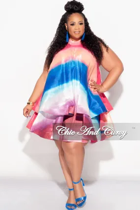 Abrasion Resistant Fabric Final Sale Plus Size Halter Tiered Ruffle Mini Dress in Multi Color Print