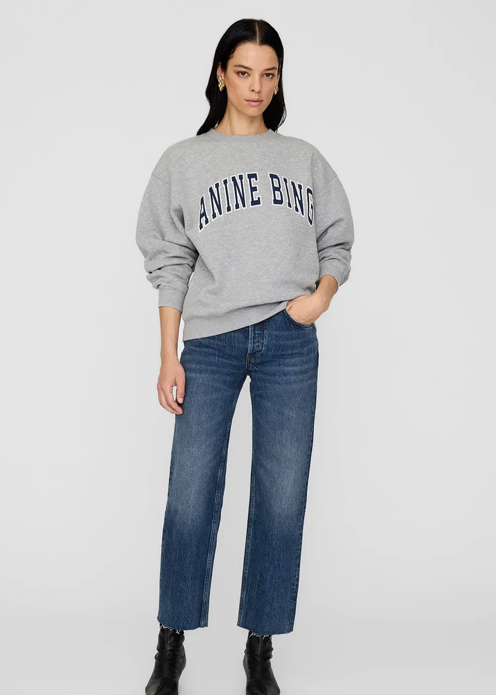 Anine Bing Spencer Sweatshirt Navy Grey AntiPilling Finish UVProtective Coating