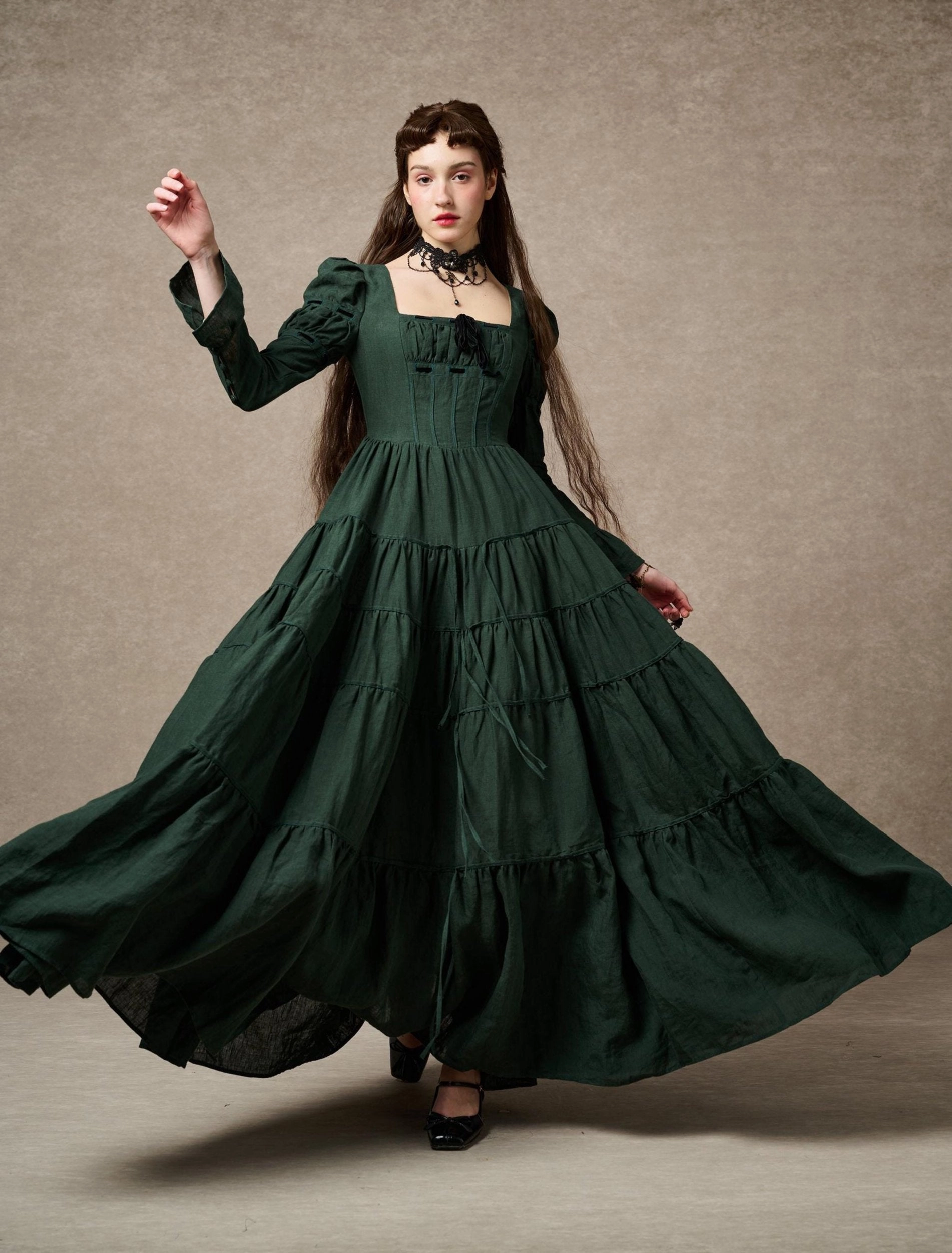 Queena 22 | Empired Maxi linen dress Flat waistband Quick Access