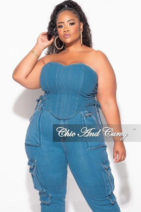 Flex Movement Office Wear Final Sale Plus Size Corset Top in Denim