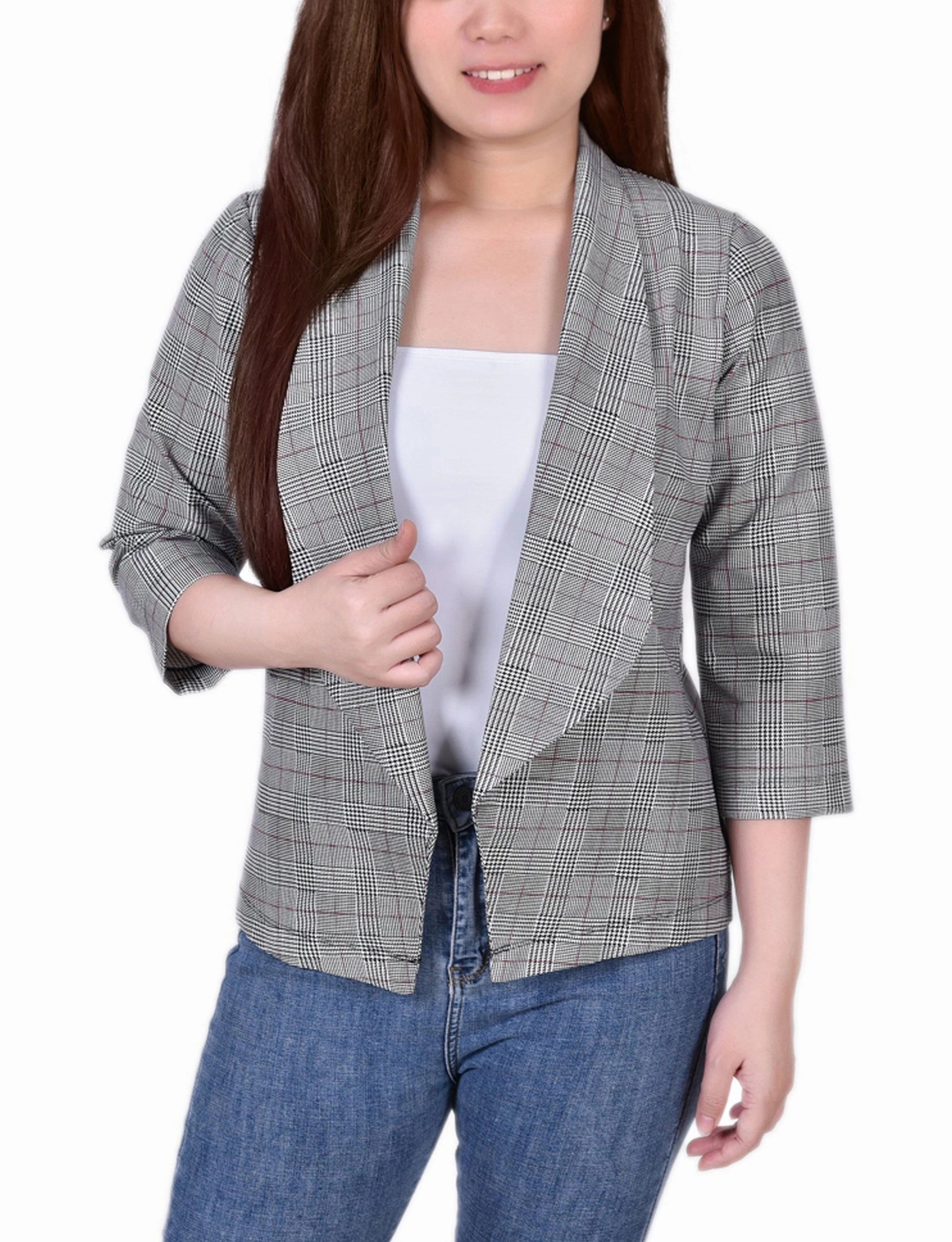 Petite 3/4 Sleeve Ponte Jacket NonRestrictive Cut OdorResistantFinish