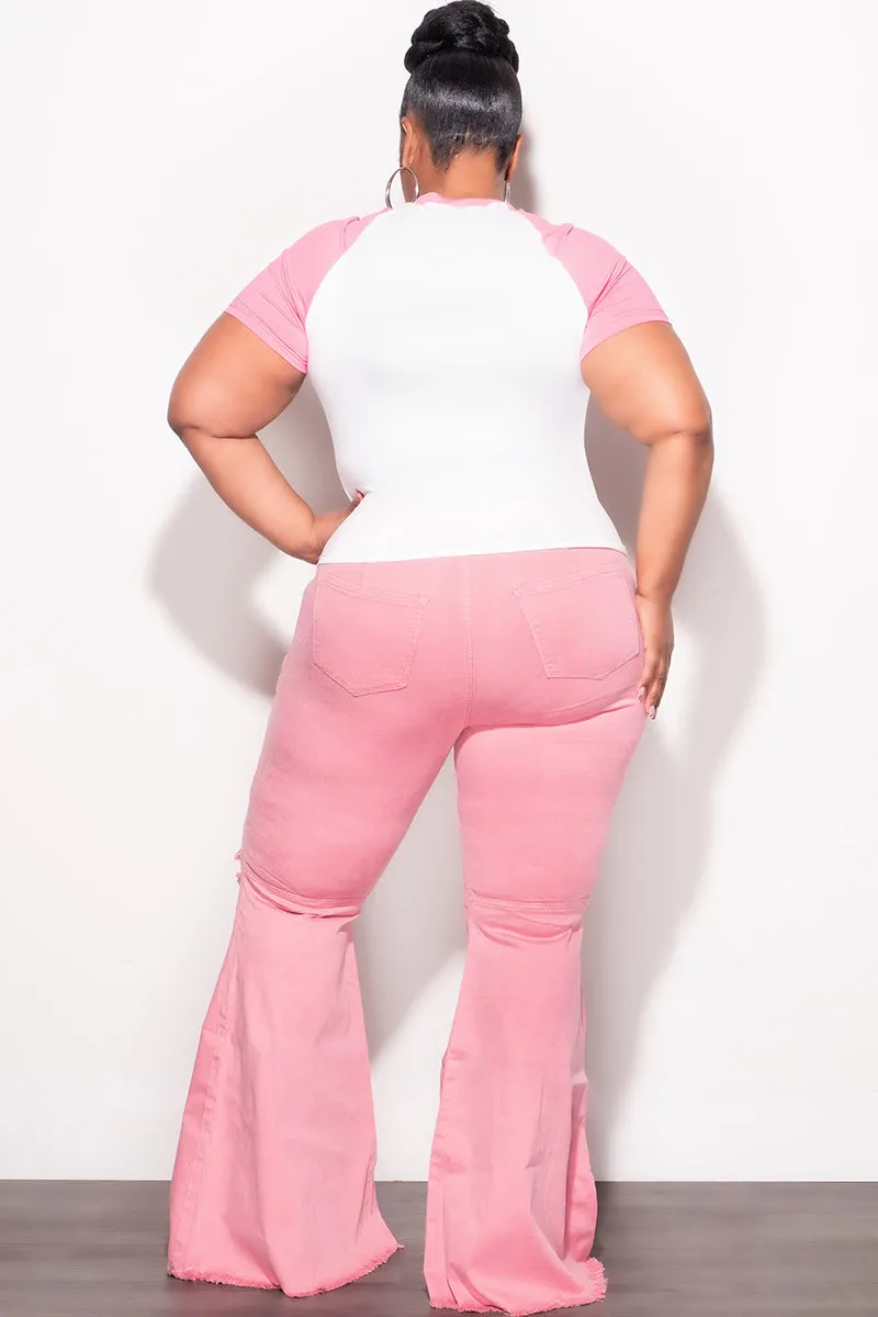 Final Sale Plus Size "Disco Rodeo" Graphic Top in Pink and White Simple Comfort Friction Resistant Fabric