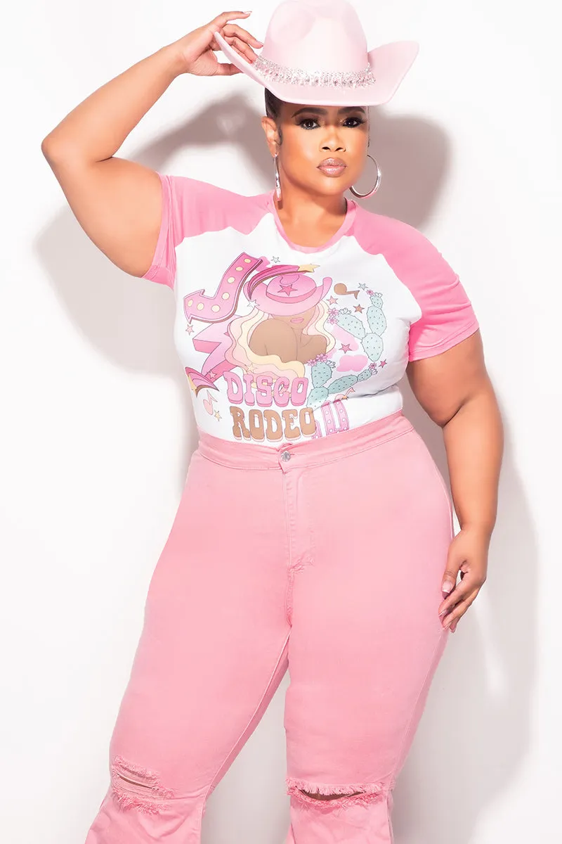 Performance Design Final Sale Plus Size "Disco Rodeo" Graphic Top in Pink and White