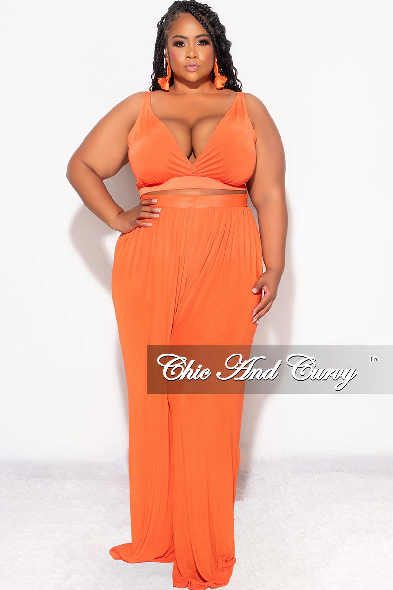 City Wear Final Sale Plus Size Mesh 3pc Set Top, Bralette, & Pant with Briefs in Orange
