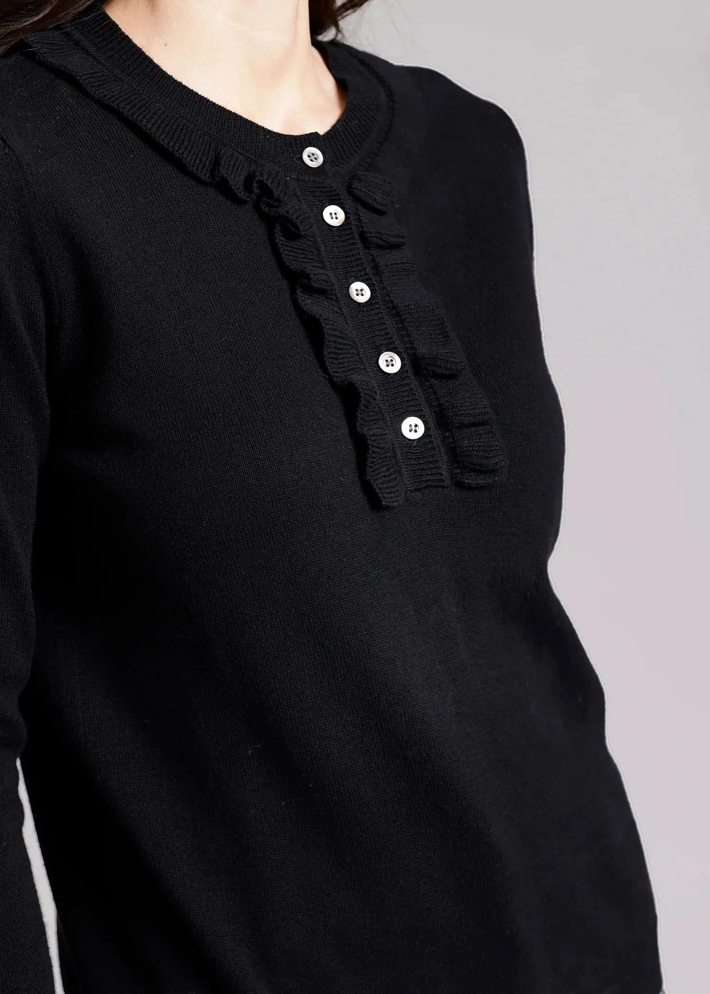 Minnie Rose Cotton Cashmere Henley with Ruffles LowProfileZipperSystem LayeredStyling