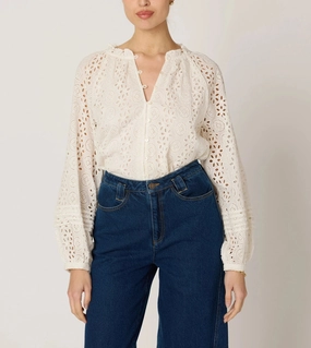 DropShoulderConstruction StainRepellentCoating Alicia Blouse | Ivory Eyelet