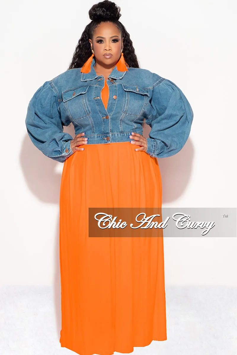 Final Sale Plus Size Denim Jacket with Balloon Sleeves in Denim Light Wear Fit Breathable activewear