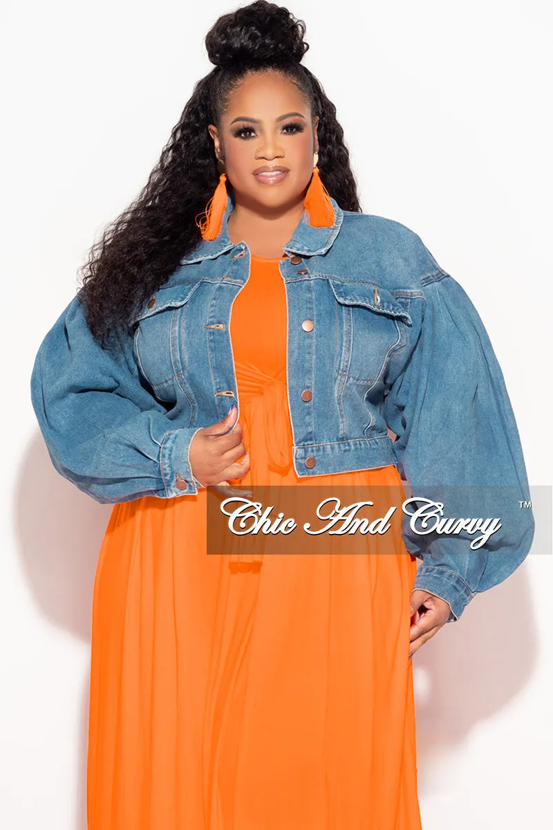 MultiPocketSystem Final Sale Plus Size Denim Jacket with Balloon Sleeves in Denim