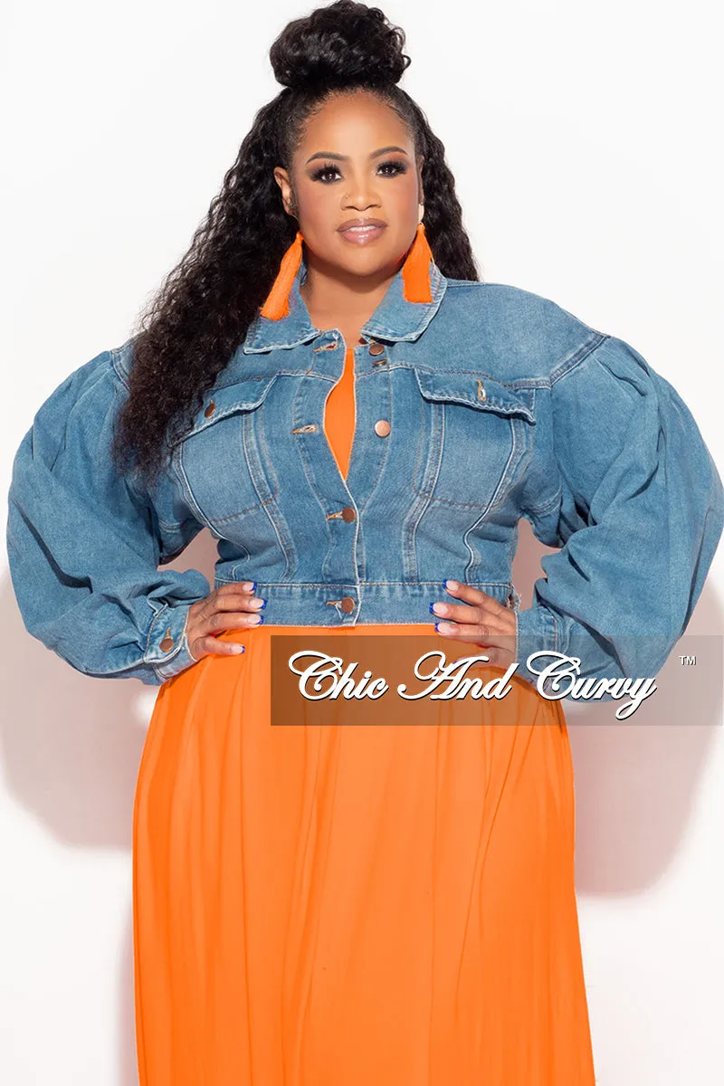 Final Sale Plus Size Denim Jacket with Balloon Sleeves in Denim Simple Utility