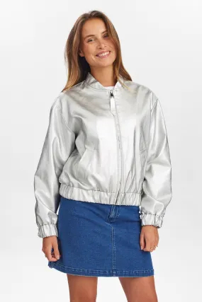 NUELLANORA METALLIC JACKET - Silver Soft Touch Texture Sealed Seam Construction