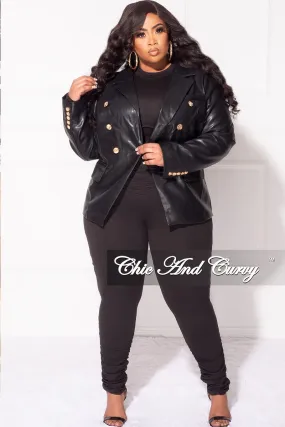 Final Sale Plus Size Faux Leather Blazer Jacket in Black with Gold Accents Recycled Polyester Blend