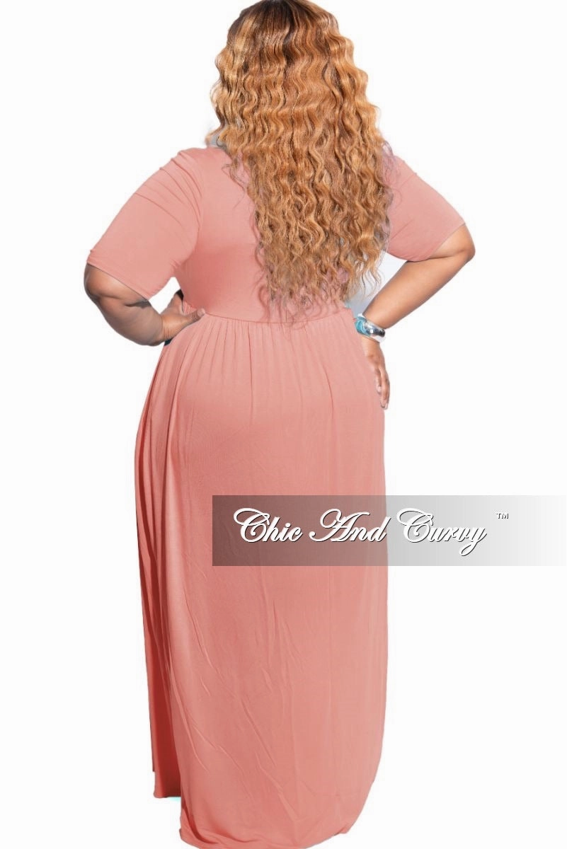 Final Sale Plus Size Pocket Maxi Dress in Rose Pink No Chafe HiddenDrawcord