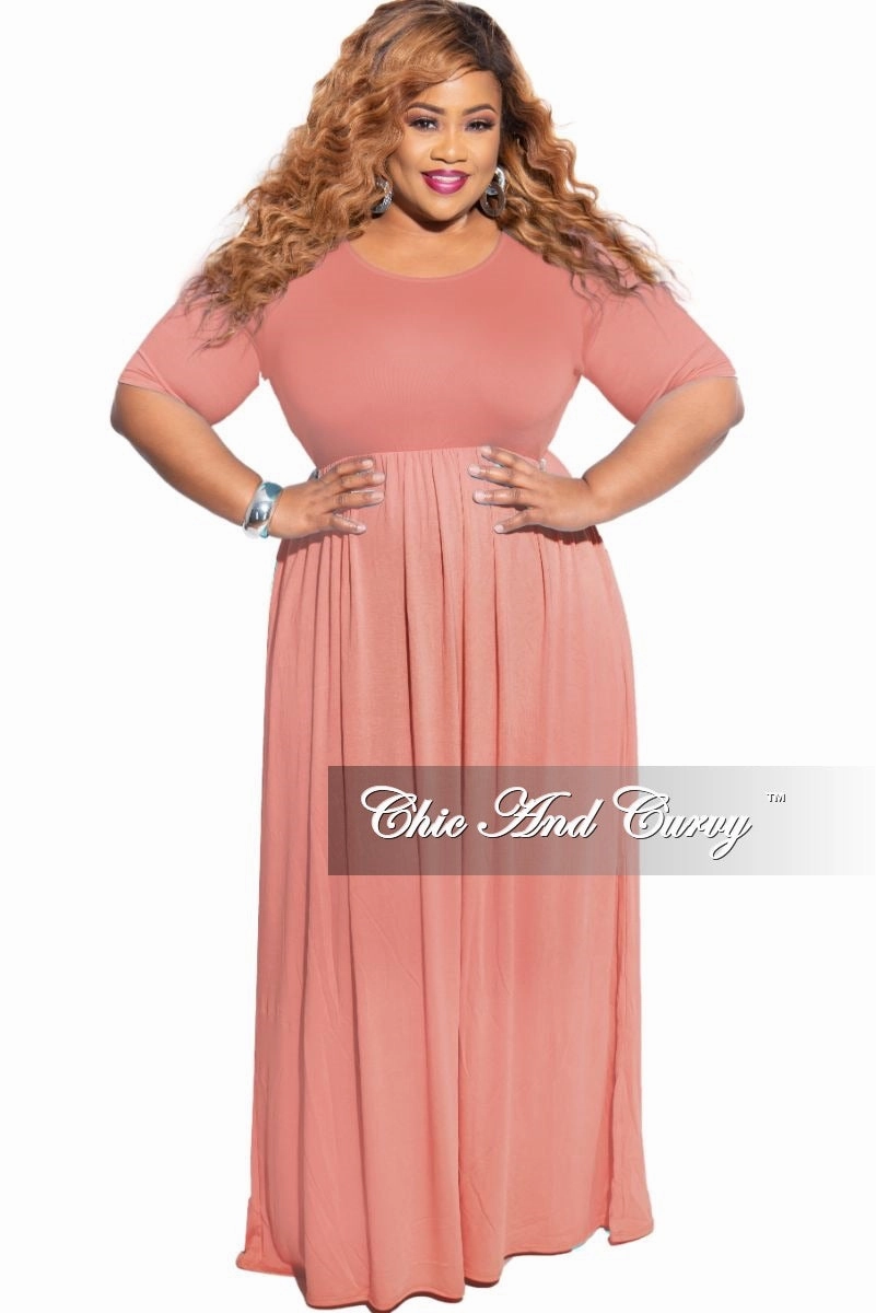 Quick Wear Fit Final Sale Plus Size Pocket Maxi Dress in Rose Pink