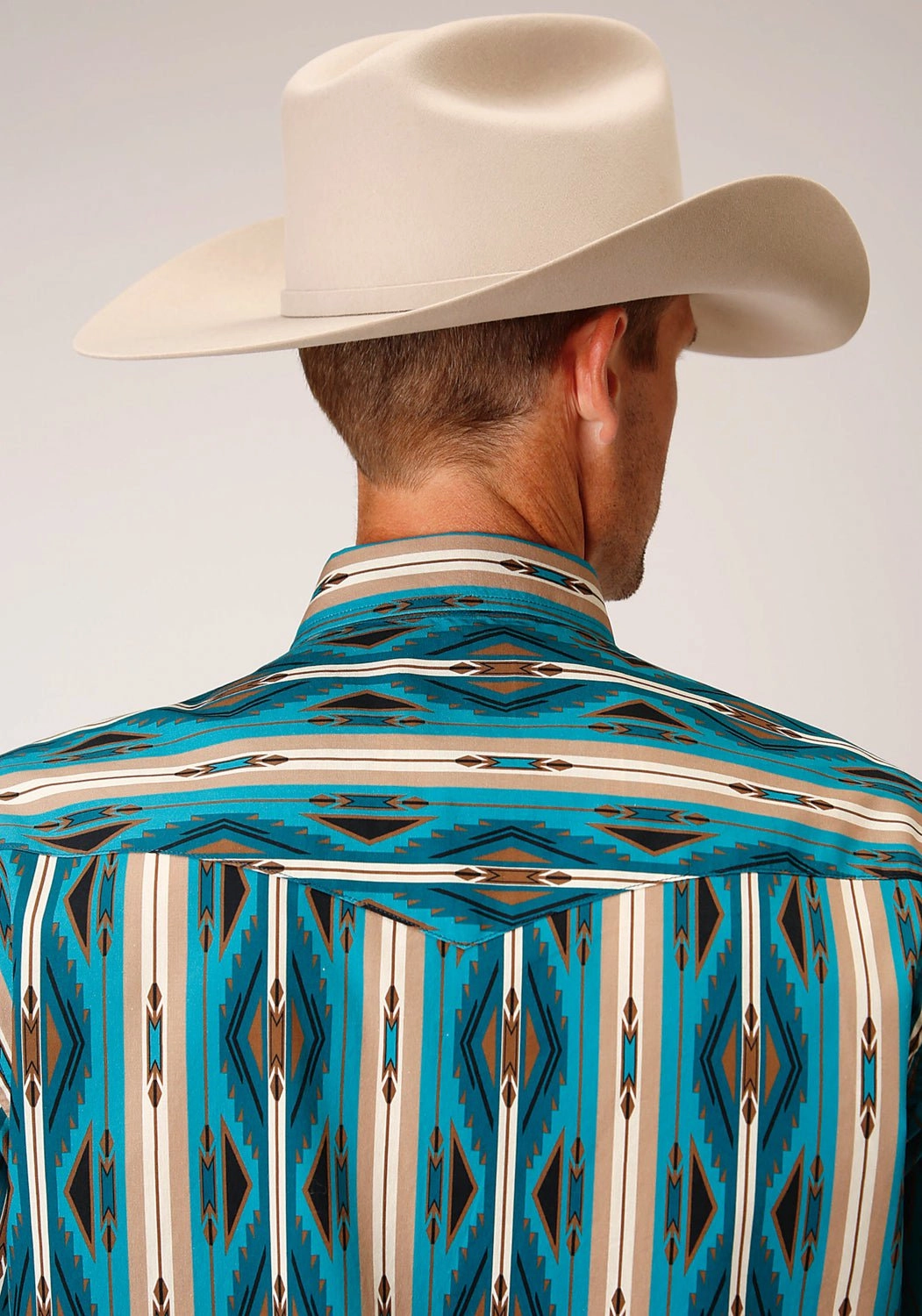 Roper Mens 1475 Aztec Stripe Green 100% Cotton S/S Shirt Workwear Style