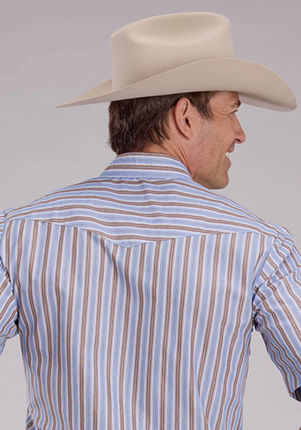 Eye-Catching Pattern Casual Friday Roper Mens 2476 Western Stripe Brown/Blue Cotton Blend S/S Shirt