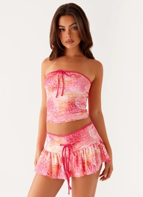Ribbed Knit Fabric Corbin Tube Top - Flamingo Fling