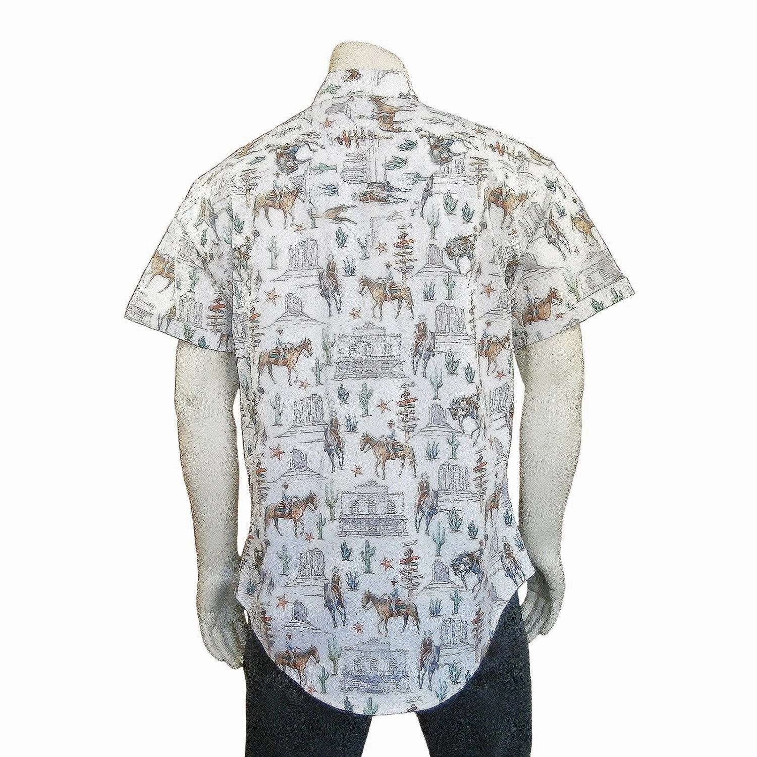 Rockmount Mens White 100% Cotton Cactus and Cowboys S/S Shirt Modern Fit