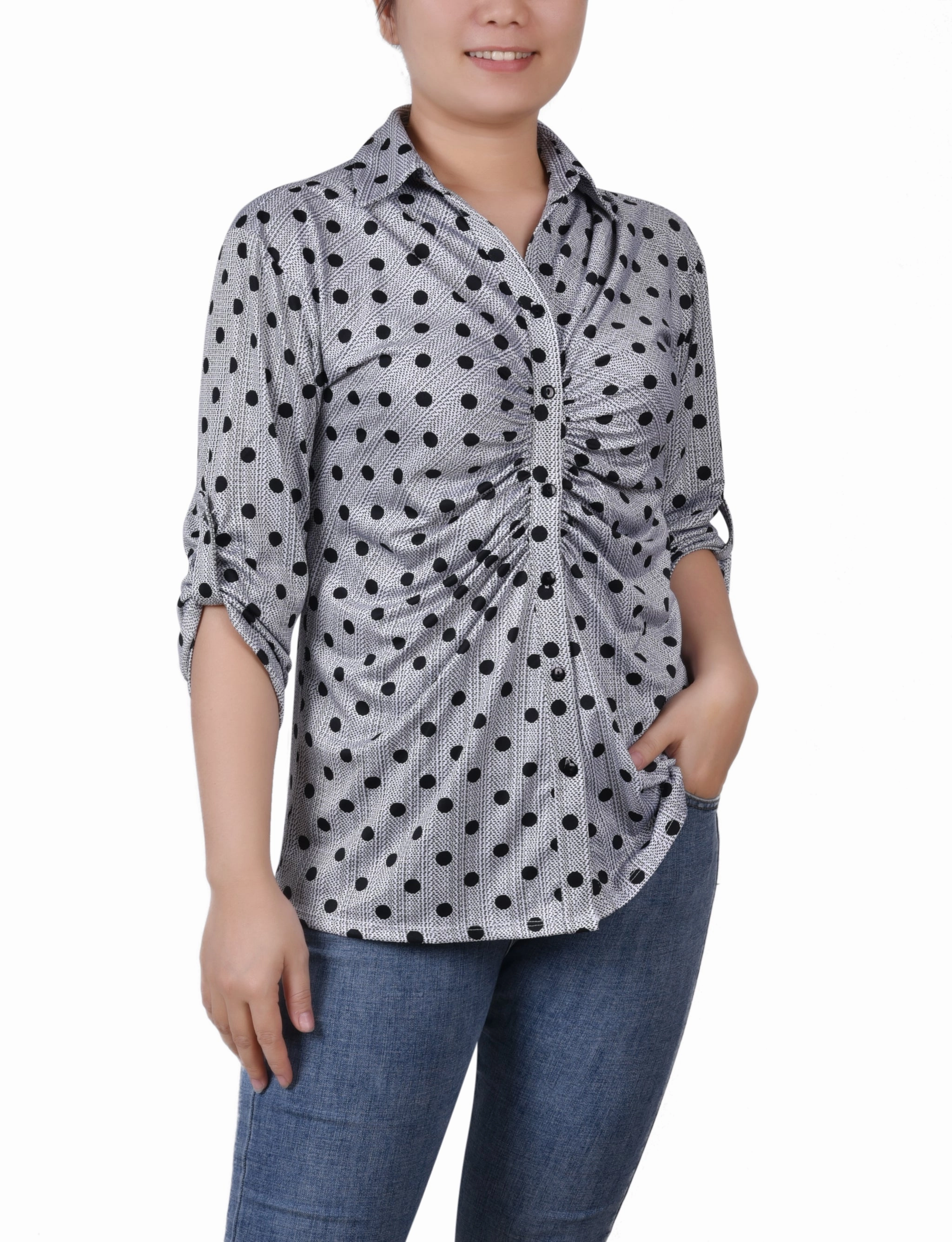 3/4 Roll Tab Rouched-Front Top Flatlock Seam Technology