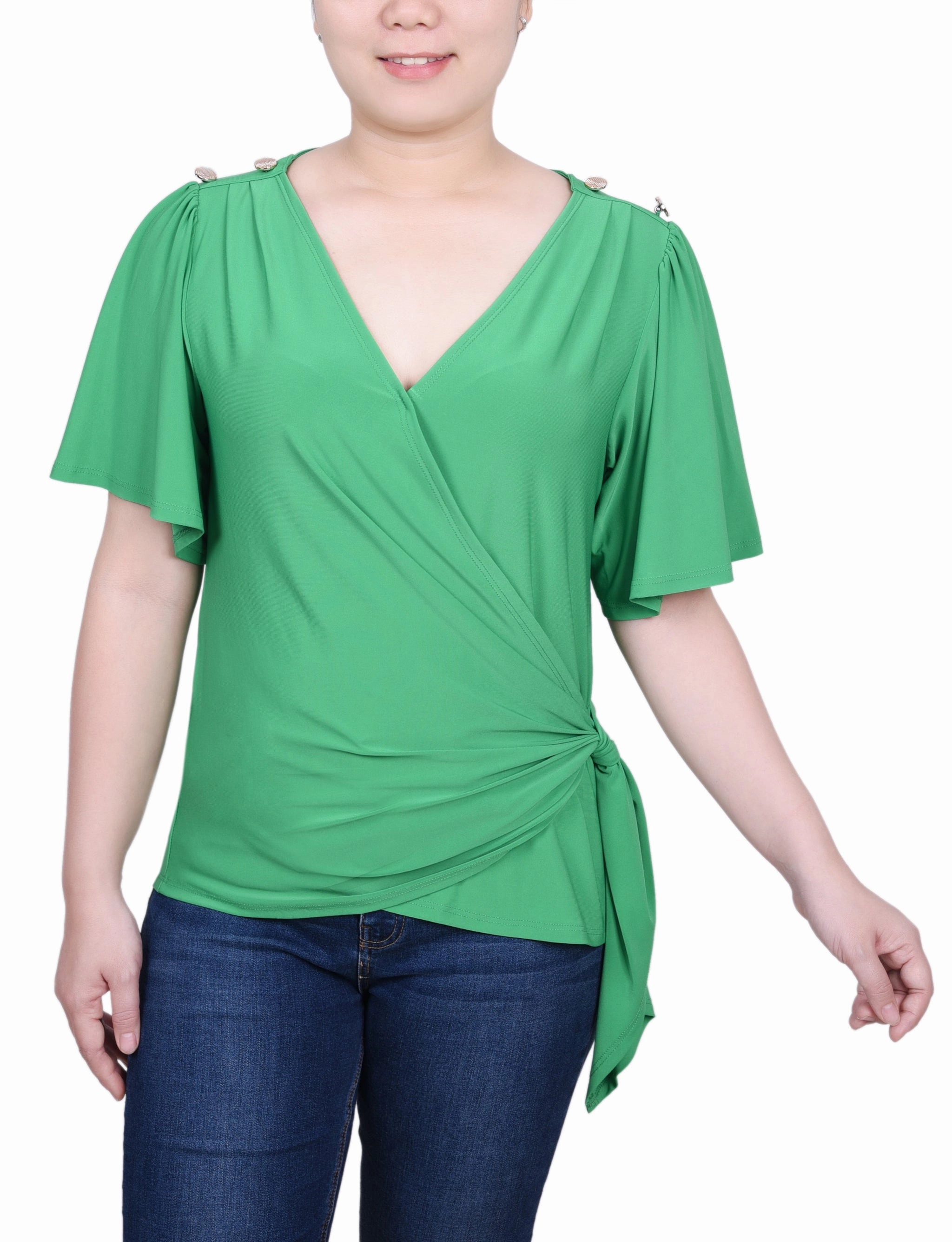 SeamlessSidePanels Short Sleeve Wrap Top