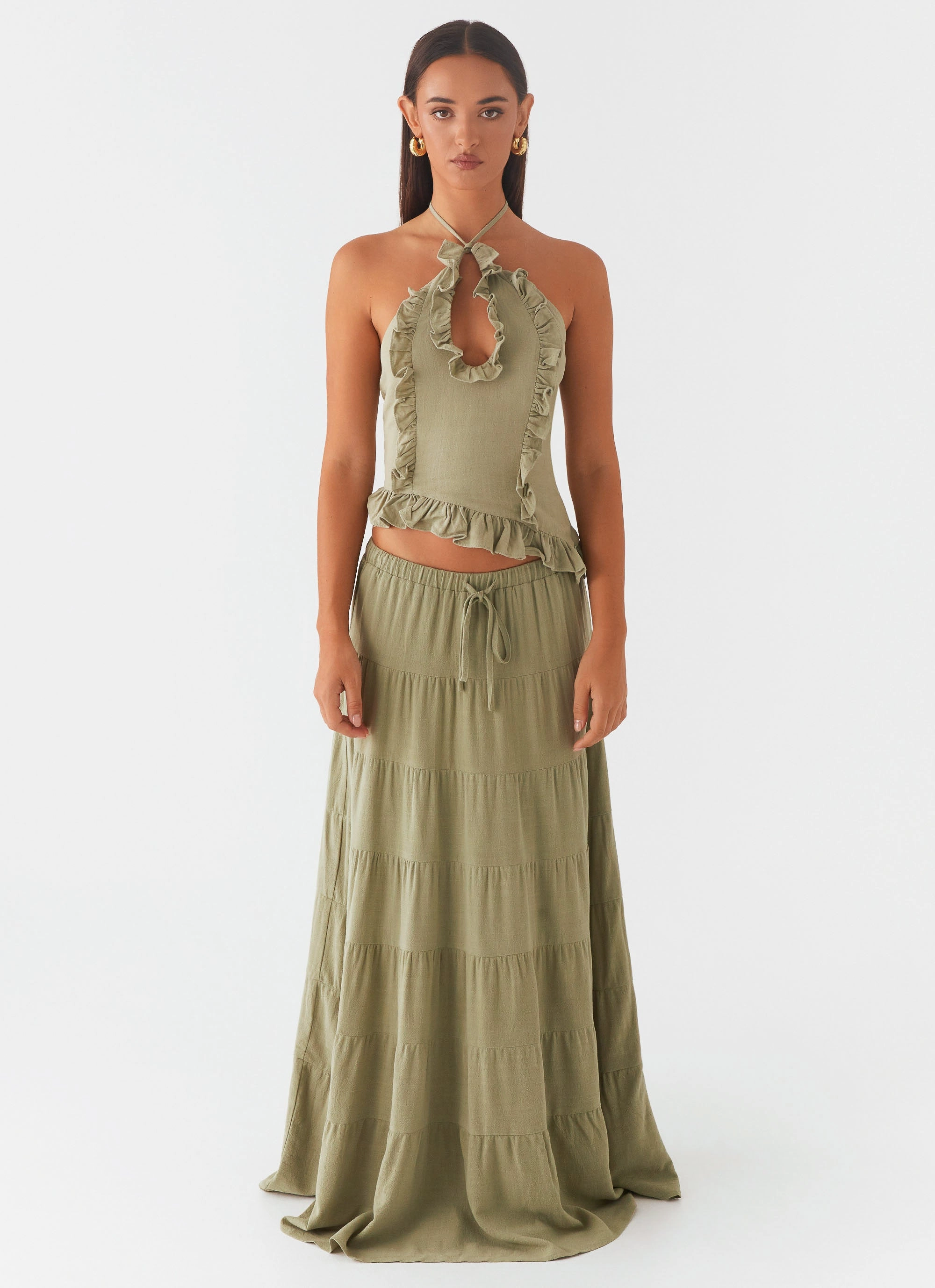 Flattering-Cut Colorfast Technology Mariella Linen Maxi Skirt - Sage
