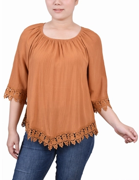 Stylish Hoodie Petite 3/4 Sleeve Peasant Blouse