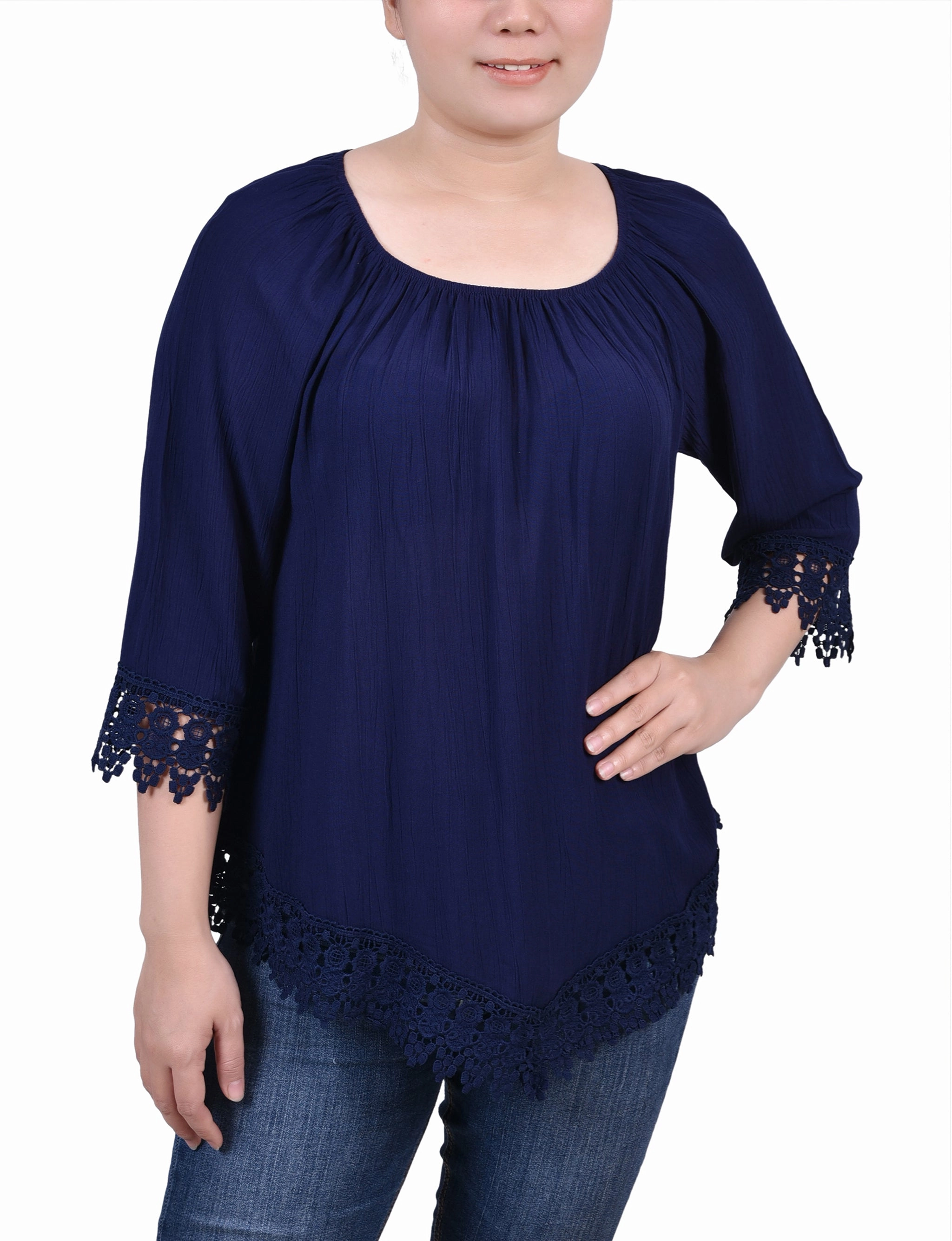 Petite 3/4 Sleeve Peasant Blouse Friction Resistant Edges Fashionable Shirt