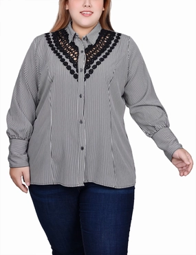 Plus Size Long Sleeve Crochet Trimmed Blouse Comfy Style Ethically Sourced Yarn