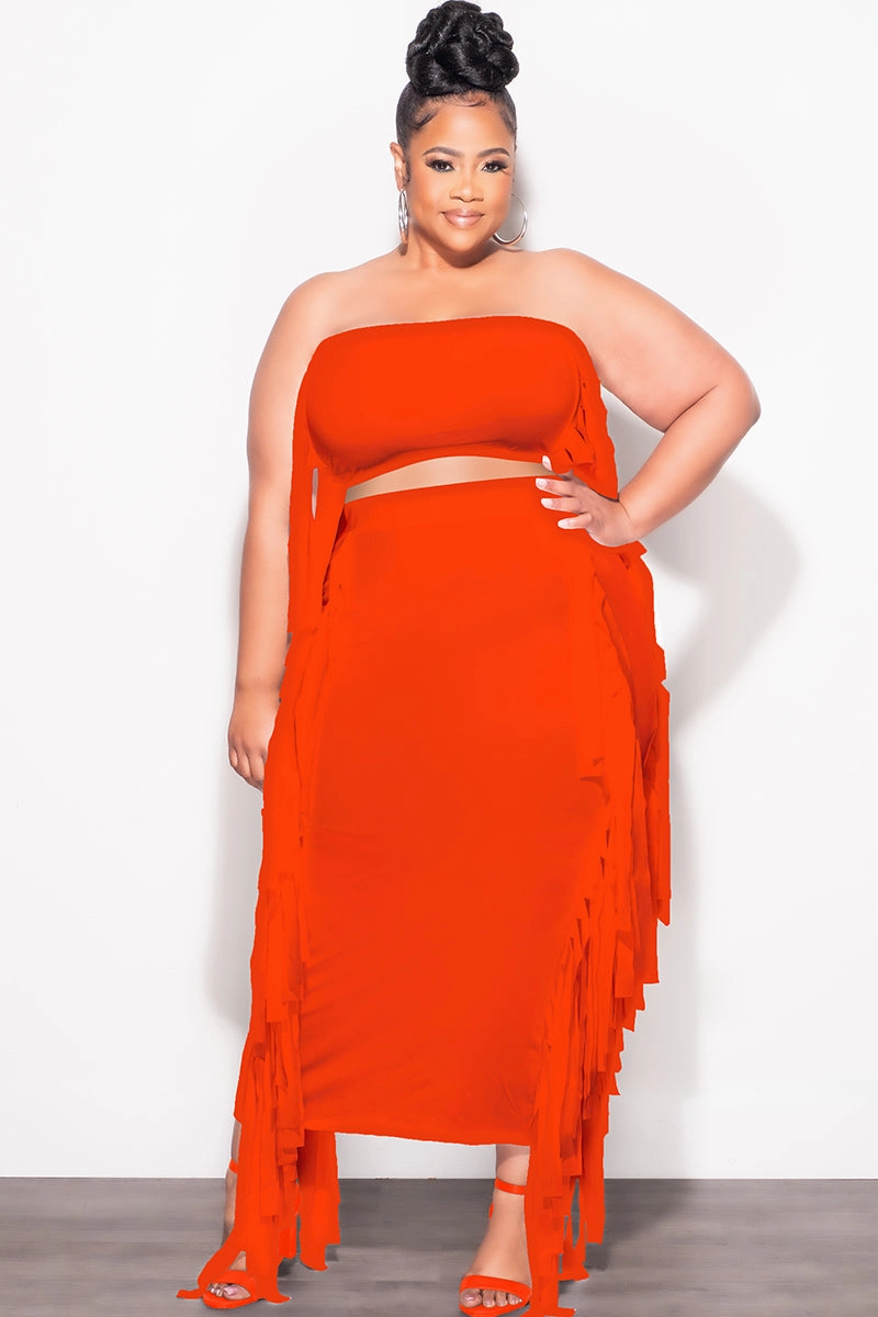 Final Sale Plus Size Strapless 2pc Set in Orange Classic Fit Comfy Style