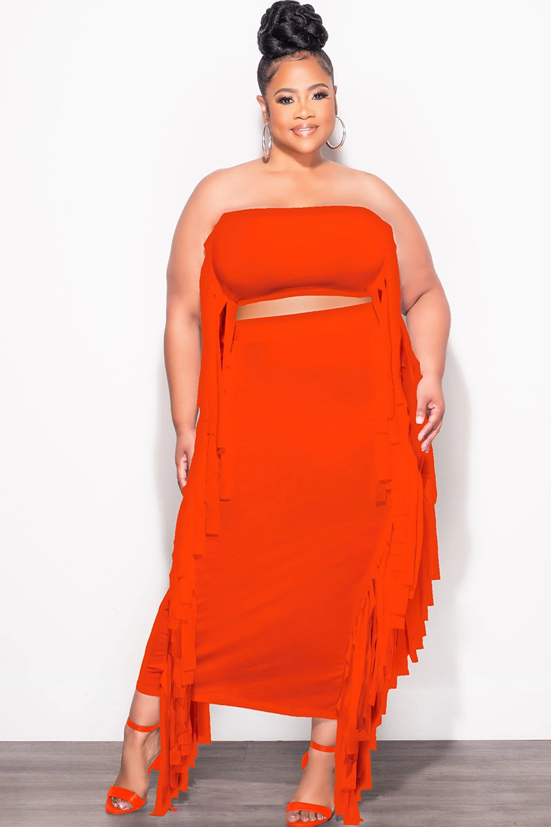 Final Sale Plus Size Strapless 2pc Set in Orange Recycled Polyester Blend Casual Performance